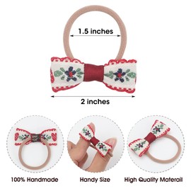 Esumun Baby Girl Red Elastic Hair Ties with Bows, Hair Rings Ponytail Bow Holder, Boutique Tiny Rubber Band 10Pairs for Thin Hair Toddlers, Littler Girls (Red Set)