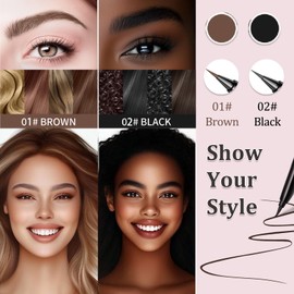 Liquid Brown Eyebrow Pencil - Waterproof Eyebrow Pen - Micro Eye Brow Pencil - Magic eyebrow Filler Pen for Women - Liquid Brown Brow Tint Create Natural Hair-Like Brows