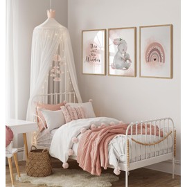 artpin® Children's Room Decoration Poster, A4 Pictures, Baby’s Room, Set of 3, Pink, Grey, for Girls, Rainbow, Rabbits (K5)