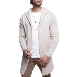 Carisma Men's cardigan long with hood, men's jacket with side pockets, long hooded jacket, men's comfortable transition jacket for men, 7601, beige, m
