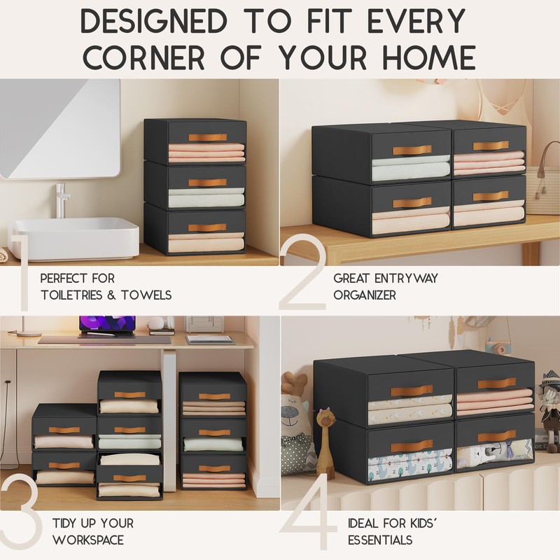 Homsorout Large Closet Storage Bins - 6 Pack Pull-Out Stackable