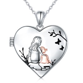 Ladytree S925 Sterling Silver Love Heart Mother and Child Keepsake Hold Pictures Photo Locket Memory Pendant Necklace Gifts for Women Grandma Mother Daughter
