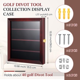 Silipull 40 Golf Divot Tool Display Case 15.55 x 13.98 x 1.77'' Wall Mount Wooden Cabinet W/98% UV Acrylic Door Lockable Rack Storage Holder Box for Collection Sport Collector Memorabilia