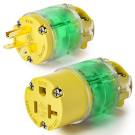 EPLESETON 1 Set 20 Amp Extension Cord Ends Lighted Plug and Connector Set, 20A 125V NEMA 5-20P & 5-20R Replacement, Heavy-Duty 3-Prong Grounding Electrical Plugs, UL Listed- Industrial Grade