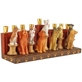 Aviv Judaica Hanukka Dogs & Puppies Themed Menorah Quality Earthenware Candle Holder Menorahs for Kids Adults Functional Collectible 3D Sculptured Dogs fits Standard Chanukah Candles Hanukiah