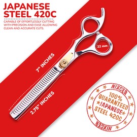 Nixcer Hair Thinning Scissors -Sharp Teeth CNC Blade with Fine Adjustment – 420C J2 Japanese Steel Professional Thinners for Men, Women 6.5" (Silver, 6.5")