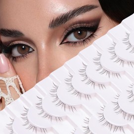 outopen 10 Pairs Bottom Lashes Strip Clear Band Bottom Lash Clusters Wispy Bottom Eyelashes Extension Soft Reusable Handmade DIY Anime Lower Lashes