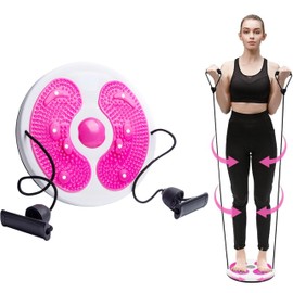 Twist Waist Disc Balance Board with Drawstring - Body Shaping Waist Twisting Disc - Fitness Turntable for Home Workout, Waist Wriggling Plate with Resistance Bands and Foot Massage(Pink)