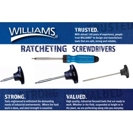 Williams WRST8 Ratcheting Screwdriver, Comfort Grip T-Handle, 7-7/8" Blade,Black