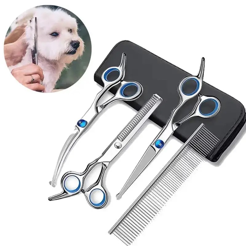 4pcs Premium Titanium Coated Dog Grooming Scissors with Safety Round