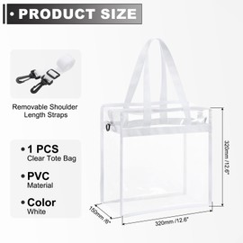 sourcing map Clear Tote Bag, 1Pcs 13" x 6" x 13", PVC Waterproof Closure Crossbody Shoulder Bag with Zipper and Adjustable Strap for Stadium Events, Ball Game, Concert, Beach (White)