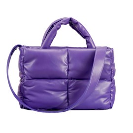 Puffy Tote Bag, Puffer Crossbody Bags for Women Light Winter Down Cotton Padded Quilted Tote Bag Shoulder Handbags Purse(Purple)