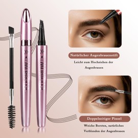 Augenbraue nstifte Wasserfest- 2025 Neu Upgraded 3D Microblading Schweißfester Augenbrauenstift mit 4 Gabelspitzen Magischer Pinselspitze Erzeugt Feiner Eyebrow Pencil Natürliche Langlebig-Dunkelbraun