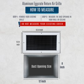 Fits 12x8 and 8x12 Duct Opening | Aluminum Eggcrate Return Air Grille | Low Noise & High Air Flow, Rust Proof Vent Cover Grill for Sidewall & Ceiling | White | Outer Dimensions: 13.75" X 9.75"