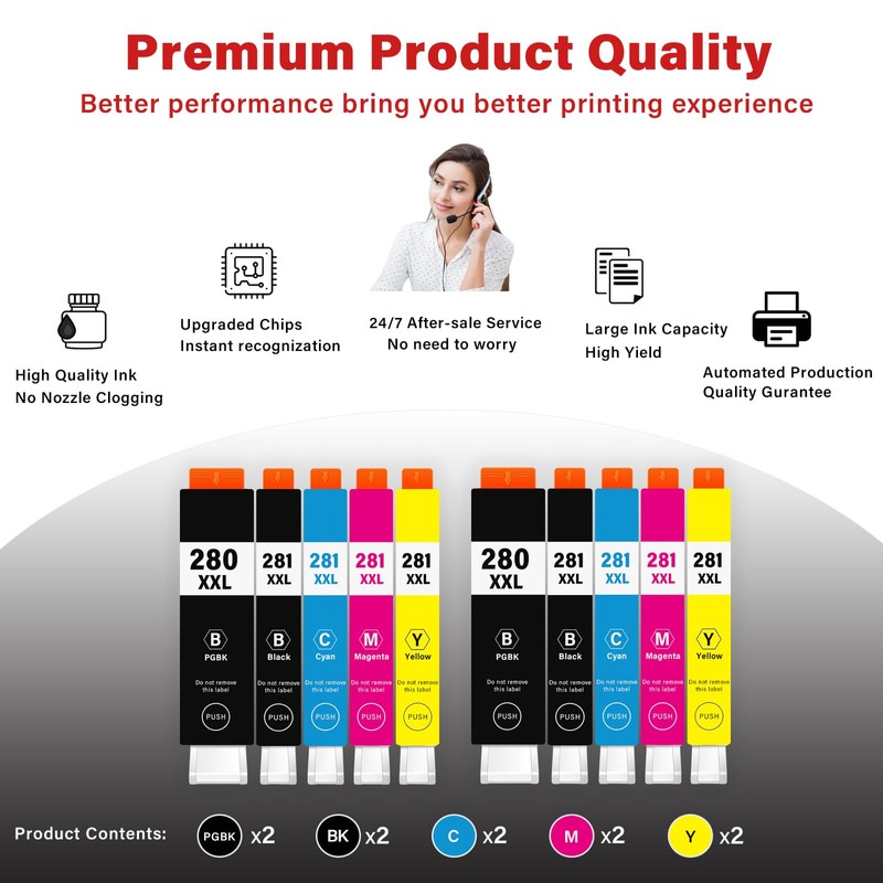 PGI-280XXL/CLI-281XXL Replacements for Canon 280 281 Ink Cartridges Combo Pack