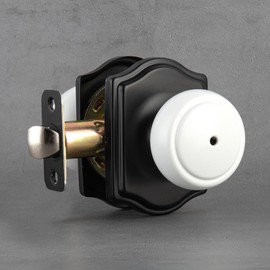 White & Black Door Knobs for Privacy, Coastal Knob with Camelot Trim