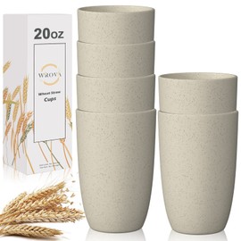 Wrova Wheat Straw Cups 6 PCS Good Alternative to Plastic Reusable Cups 20 oz Unbreakable Drinking Cup Reusable Dishwasher Safe Water Plastic Glasses Beige