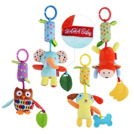 HAHA Baby Toys for 0 3 6 9 to 12 Months, Soft Hanging Crinkle Squeaky Sensory Learning Toy Infant Newborn Stroller Car Seat Crib Travel Activity Plush Animal Wind Chime with Teether for Boys Girls