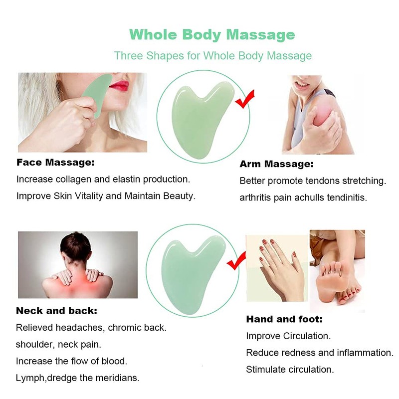 Ditind Gua Sha, Guasha Tool for Face, Natural Jade Stone