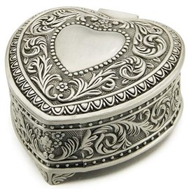 falado Emboss Alloy Metal Music Box Wind Up and Golden Movement Music Box for Christmas/Birthday/Valentine's Day (Heart Shaped, Song: Romance De Amor)