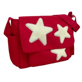 Cute Messenger Bag, Aesthetic Nylon Casual Crossbody Bag, Y2K Star Shoulder Tote Purse for Women(Red)