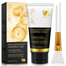 Snail Mucin Night Wrapping Mask, Deeply Hydrates & Firming Overnight Wrapping Peel Off Snail Secretion Filtrate Facial Mask, Tight Skin Snail Mucin Mask For Glowing Skin-2.53 fl.oz (Brush Included)