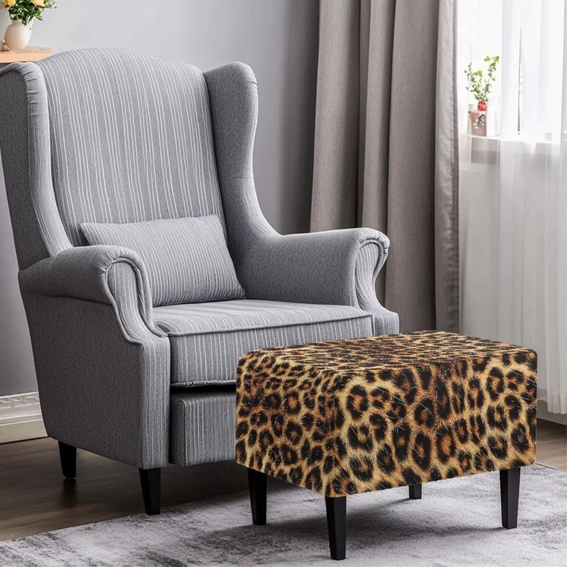 Hechitok Leopard Print Ottoman Cover Square Rectangle Folding Storage Stool