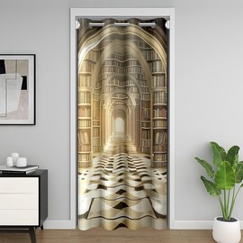 Retro Bookshelf Door Curtain for Doorway Privacy for 42x80 Inch 1 Panel Kids Vintage Court Closet Door Cover Boy Girl Teen Corridor Darkening Curtain Washable Library
