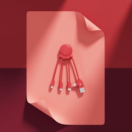 Xoopar 4-in-1 Multi USB Octopus Cable – Universal Charger with USB-C, Lightning & Micro USB – Made from Ocean Recycled Plastic – OBP RED