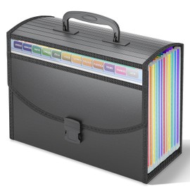 Accordion File Organizer,Portable Expanding File Folder with Handle,12 Pockets Accordion File Box,Visible Window for Quick Lookup,Colored Tabs,A4/Letter Size Documents Paper Bill Filing Organizer