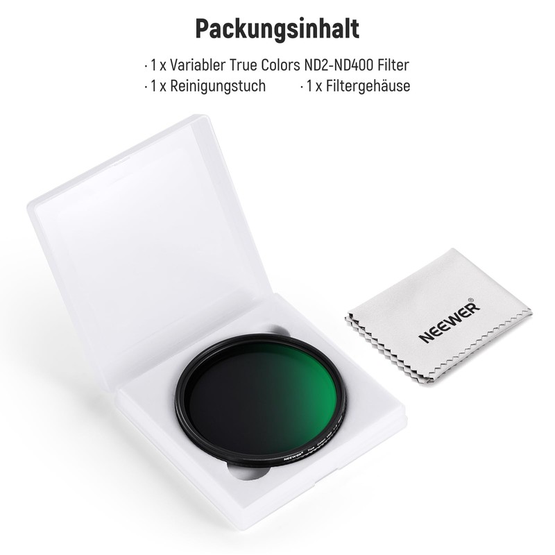 NEEWER 55 mm True Colours Variable ND Filter ND2-ND400, Hard