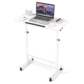 Small Standing Desk Adjustable Height,Rolling Computer Desk,Mobile Standing Desk with Wheels,Portable Stand Up Desk,Tall Computer Table,Adjustable Desktop Sit Stand Desk,Size 31.5x15.7 Inch White