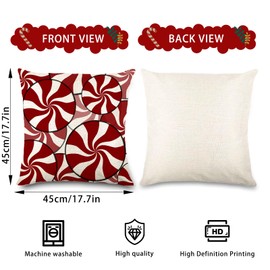 JOISHOP Christmas Cushion Covers, 18 x 18 Inch Set of 4 Red Candy Xmas Throw Pillow Covers Christmas Winter Square Pillow Case for Living Room Sofa Home Bedroom Decor