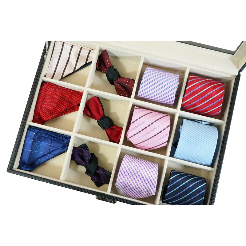 Tie Display Case for 12 Ties, Belts, and Men's Accessories