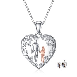 POTOPYY Locket Necklace for Women Sterling Silver Heart Father Daughter Picture Necklace Photo Pendant Holds Pictures Photo Jewelry Birthday Christmas Gifts for Women Daughter