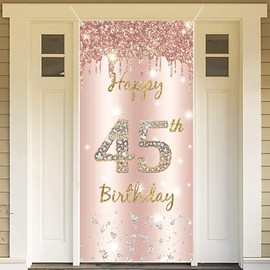 45th Birthday Women Decoration, Happy 45th Birthday Door Banner Rose Gold, 45th Birthday Fabric Sign Poster Door Decoration, 45th Birthday Background Banner Woman, Birthday Party Welcome Sign