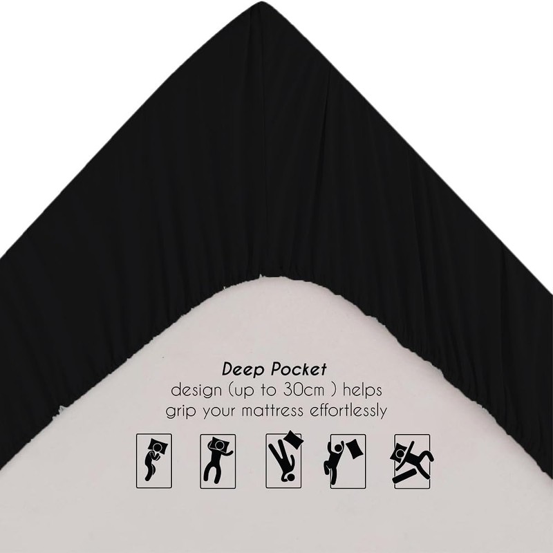 EV Dekor®MF123 Fitted Sheet Double, Black - Deep Pocket Bedsheet