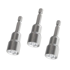 Skweawert 3Pcs 1/4" Cr-V Magnetic Nut Setter Drill Bits 1/2" Hex Shank Socket Power Nut Driver Imperial 65mm Length Driver Drill Bit for Power Tools