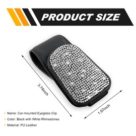 Ferianl Bling Sunglasses Holder for Car, Magnetic Leather Sunglasses Holder, Visor Sunglasses Ticket Card Storage Clip, Universal Car Interior Accessories for SUV Sedan Truck（Silver）