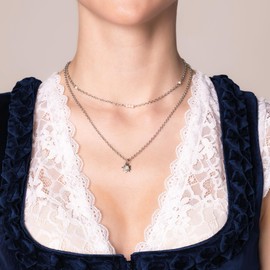 Alpenflüstern Edelweiss DHK334 Traditional Metal Necklace Double Row Nostalgic Costume Necklace Tight Fitting Choker Elastic Women's Costume Jewellery Velvet Choker (in Traditional Colours), Zinc