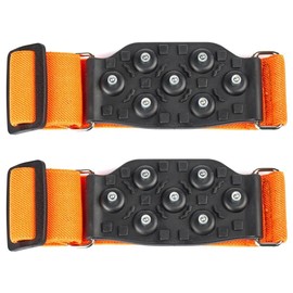 Ice Cleats Mid-Sole with 7 Tungsten Spikes, Snow Traction Cleats Anti Slip Crampon, Adjustable Strap, Large, SAFEGEAR