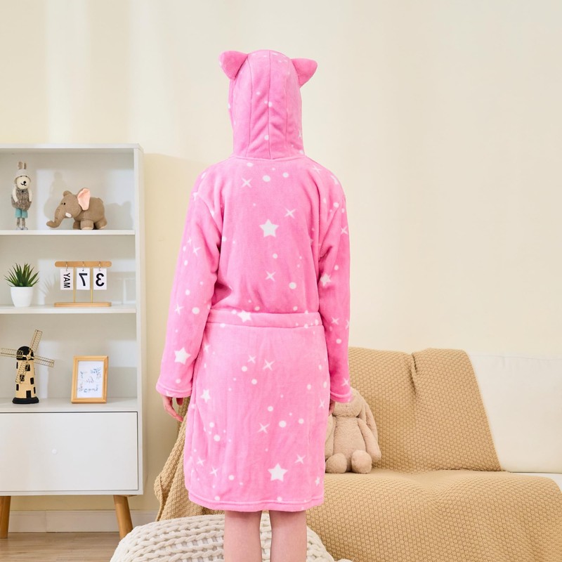 Ceruwum Cat Ears Dressing Gown for Girls - Soft Hooded