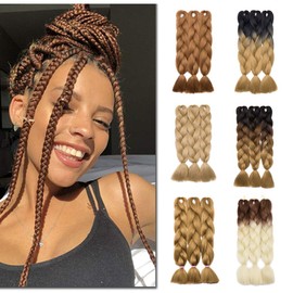 [6packs] 24” Ombre Jumbo Braiding Hair Extensions Multiple Tone Colorful Jumbo Box Braid Hair High Temperature Synthetic Twist Braiding Crochet Hair With Pure Color Or 2 Tone(24",brown to beige)