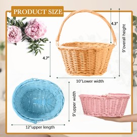 Barydat 6 Pcs Small Wicker Picnic Basket with Handle Flower Girl Baskets Oval Willow Woven Braided Gift Basket for Easter Weddings Baby Shower Home Garden Decor(12'' X 9'' X 5'',Multicolor)