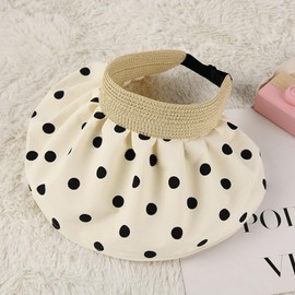 Anakomo Sun Hat UV Protection Women Summer Wide Brim Packable Foldable Outdoor Hat - Dots, beige