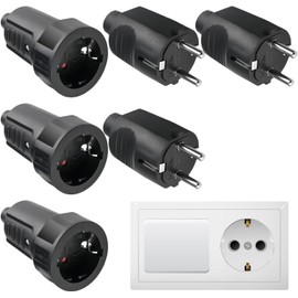 3 Pairs Schuko Plug Coupling: 250V 16A IP44 Protective Contact Plug, Rubber Schuko Coupling Set with Kink Protection, 2-Pin Outdoor Waterproof Black Schuko Plug and Rubber Coupling without Cable