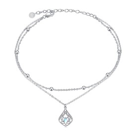 POPLYKE Sea Turtle Anklet for Women 925 Sterling Silver Moonstone Ankle Bracelet Girls Double Layer Chain Moonstone Gifts Summer Beach Jewellery, Silver Sterling Silver, Moonstone