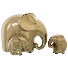 Alexandra House Living Gold Ceramic Elephant Figurine Set (3 Pieces)