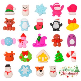 24 Pcs Christmas Mochi Squishies Toys,Mini Snowman Tree Mochi Squeeze Christmas Toys for Kids Party Favor,Cute Stress Relief Xmas Bells Filler Basket Socks Stuffer Gifts