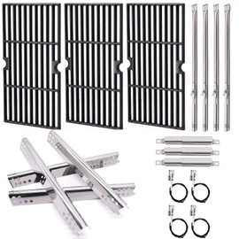 Criditpid Grill Replacement Parts for Charbroil Advantage 4 Burner 463344116, Cast Iron Grill Grates, Stainless Steel Burner Tubes, Heat Plates Shields, Adjustable Carryover Tubes & Igniters Kit.